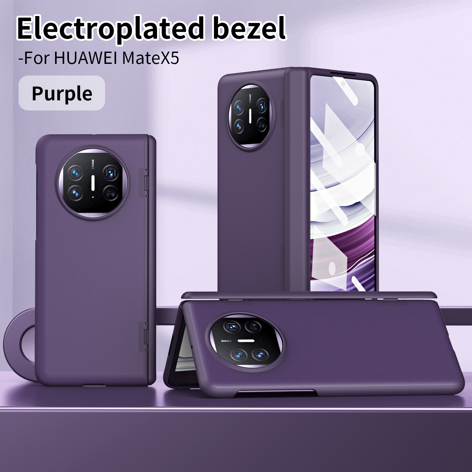 Compatible with Huawei Mate X5 phone case, MATE X3 foldable screen leather bracket hinge drop protection case 5G - Purple ZTE Huawei Mate X5