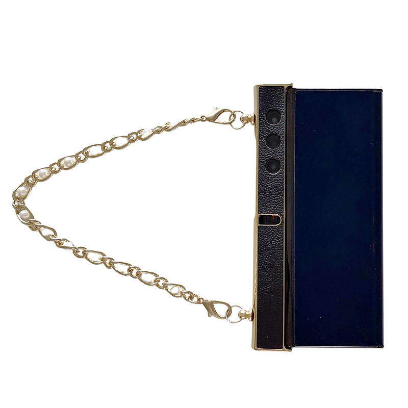 Compatible with Honor V Purse phone case, v purse luxury premium leather case frame case bracelet anti-drop protective case - Black bracelet version Honor V Purse