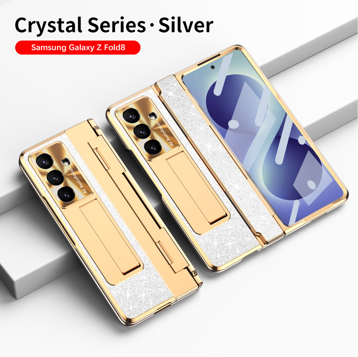 Samsung ZFold 8 phone case, FOLD7 foldable screen, flat hinge, vegan leather full-coverage drop-proof protective case. - Silver-white shimmering powder Samsung FOLD8 Ultra