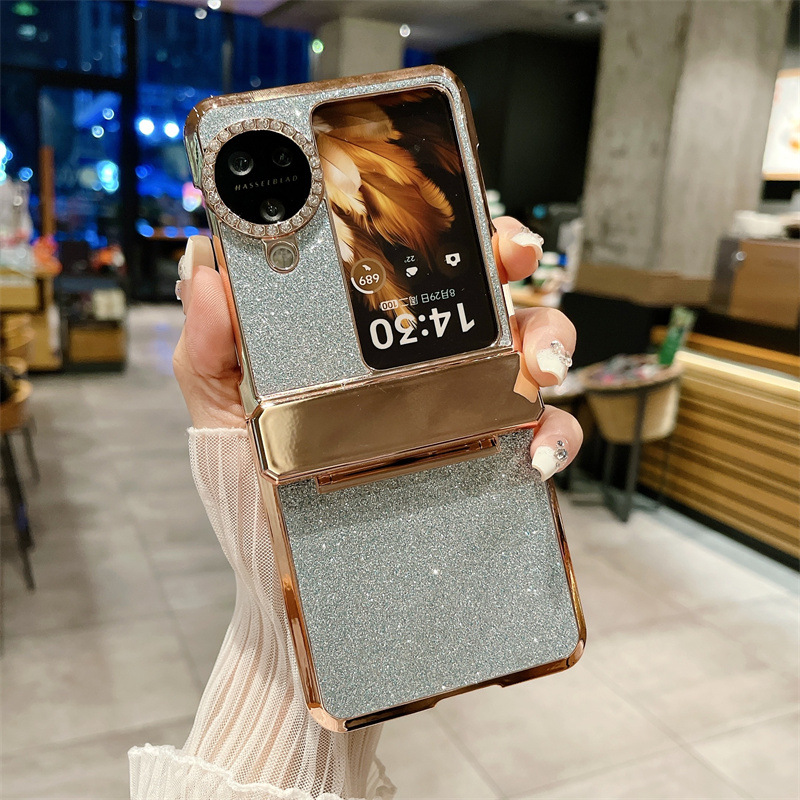 Compatible with OPPO Find N3 Flip phone case, glittery leather N3FLIP full-coverage hinge case, drop-proof protective case. - Blue glitter powder OPPO Find N3 Flip