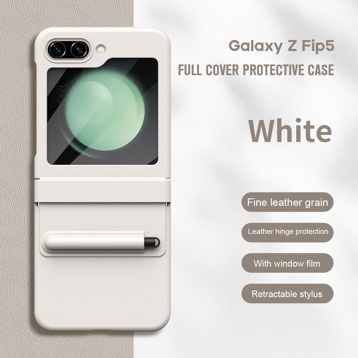 Samsung ZFlip 7FE phone case, FLIP 6 foldable screen, leather hinge, pen slot, full-coverage protective case, suitable for use with film. - Off-white pen with film groove Z Flip6