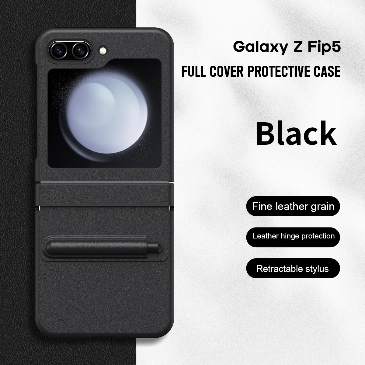 Samsung ZFlip 7FE phone case, FLIP 6 foldable screen, leather hinge, pen slot, full coverage, minimalist, drop-proof protective case. - Black, non-coated pen groove Z Flip6