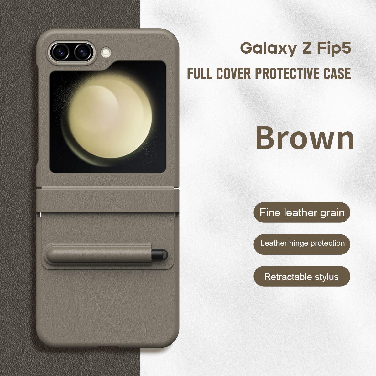 Samsung ZFlip 7FE phone case, FLIP 6 foldable screen, leather hinge, pen slot, full coverage, minimalist, drop-proof protective case. - Light brown non-molded pen groove Z Flip6