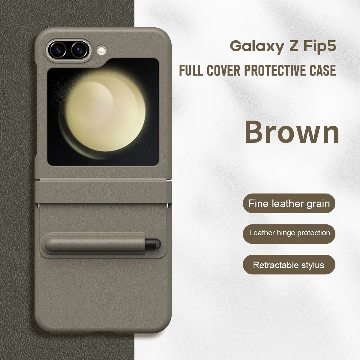 Samsung ZFlip 7FE phone case, FLIP 6 foldable screen, leather hinge, pen slot, full coverage, minimalist, drop-proof protective case. - Light brown non-molded pen groove Z Flip6