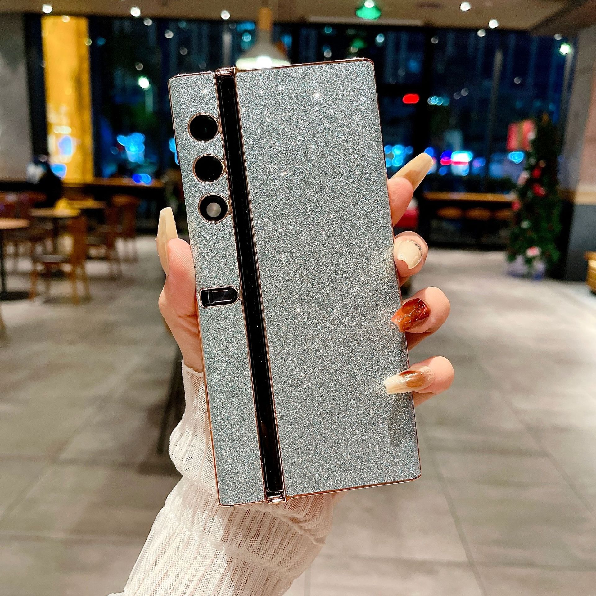 Compatible with Honor V Purse phone case, vpurse luxury glitter leather case, shell stand, drop-proof protective case - Blue Crystalline Honor V Purse