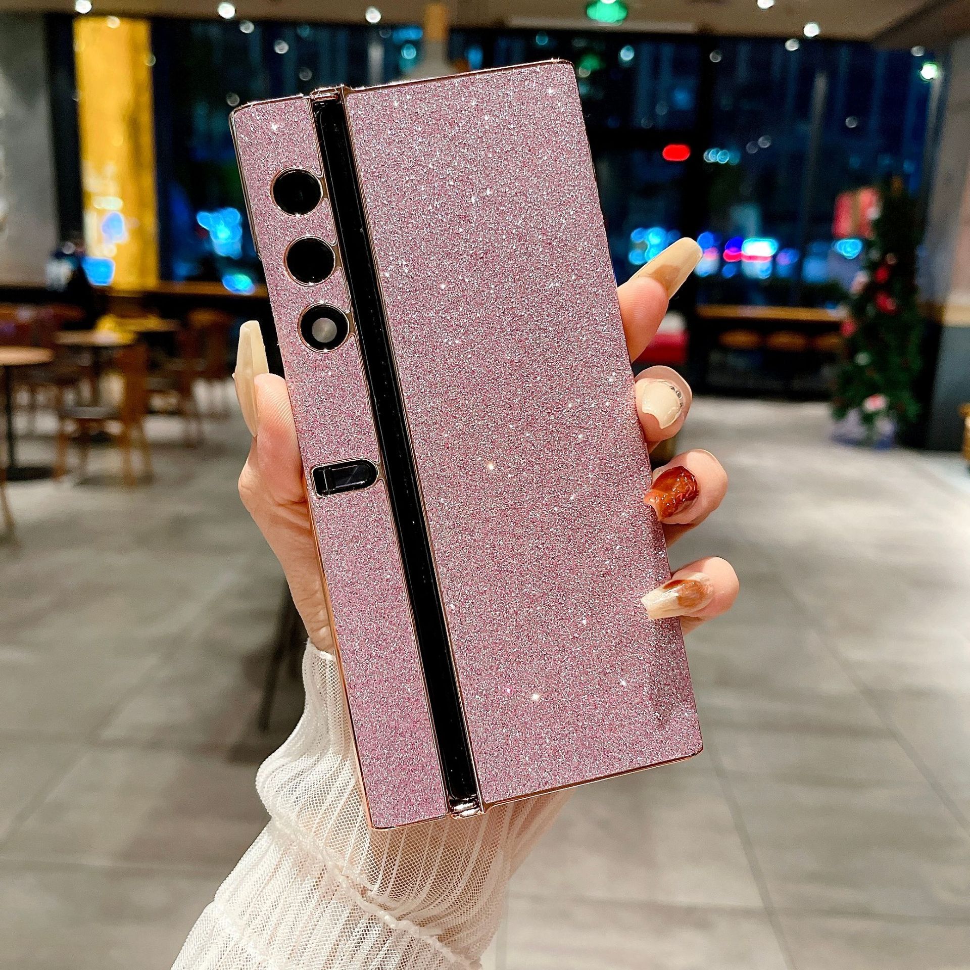 Compatible with Honor V Purse phone case, vpurse luxury glitter leather case, shell stand, drop-proof protective case - Pink Crystalline Honor V Purse