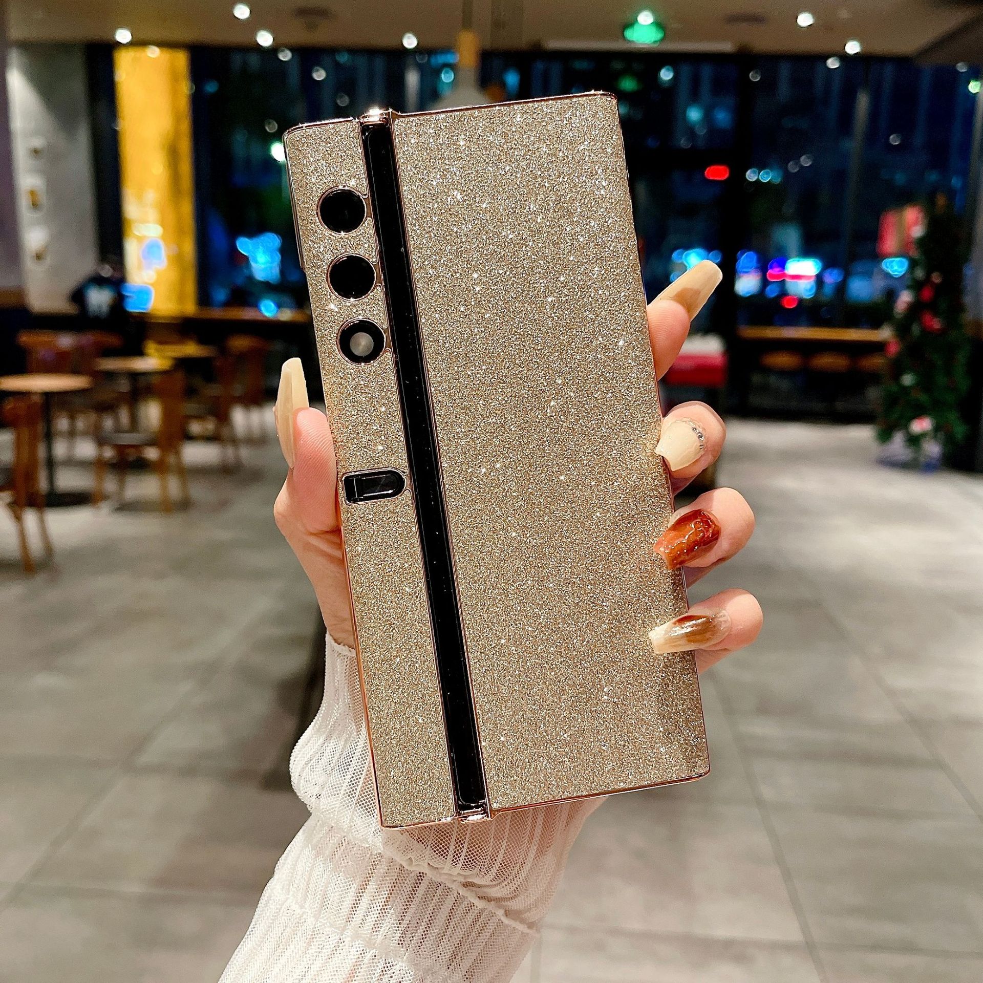 Compatible with Honor V Purse phone case, vpurse luxury glitter leather case, shell stand, drop-proof protective case - Golden Crystalline Honor V Purse