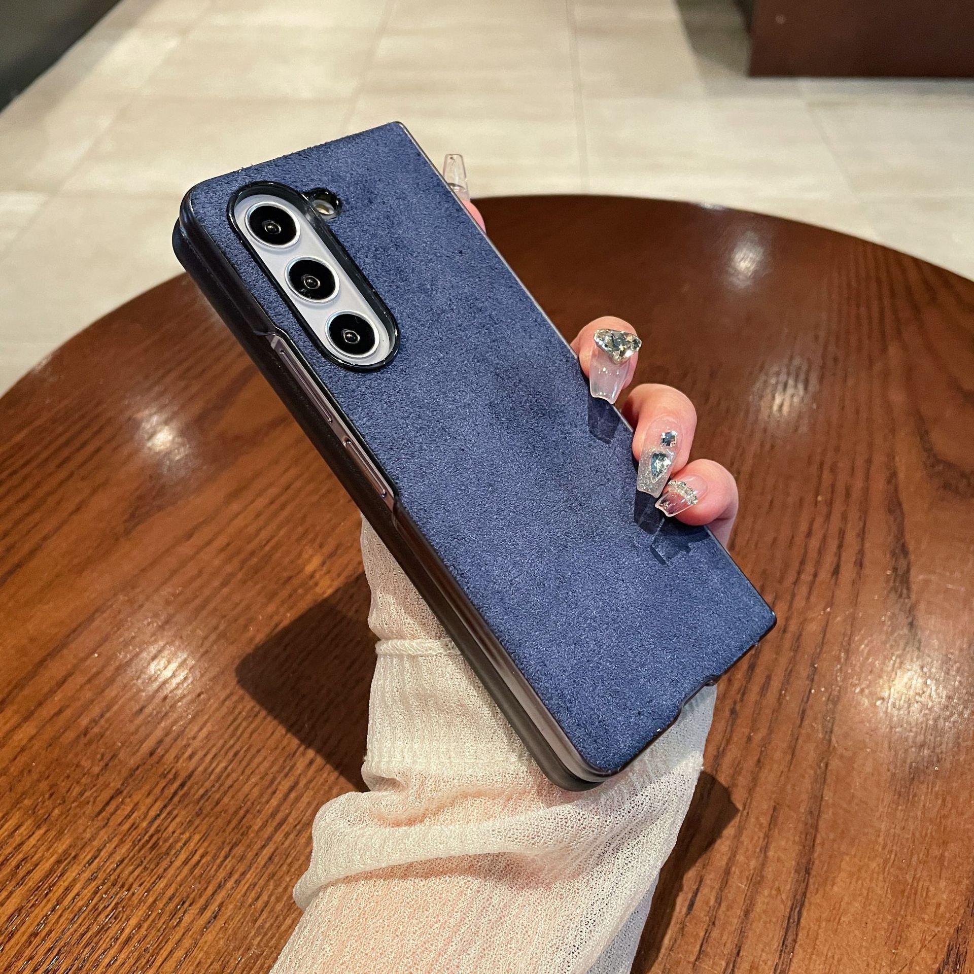 Samsung ZFold 5 Phone Case FOLD4 Folding Protective Case, Suede Shell, Vegan Leather, Solid Color, Ultra-thin Leather Case - Blue zfold5