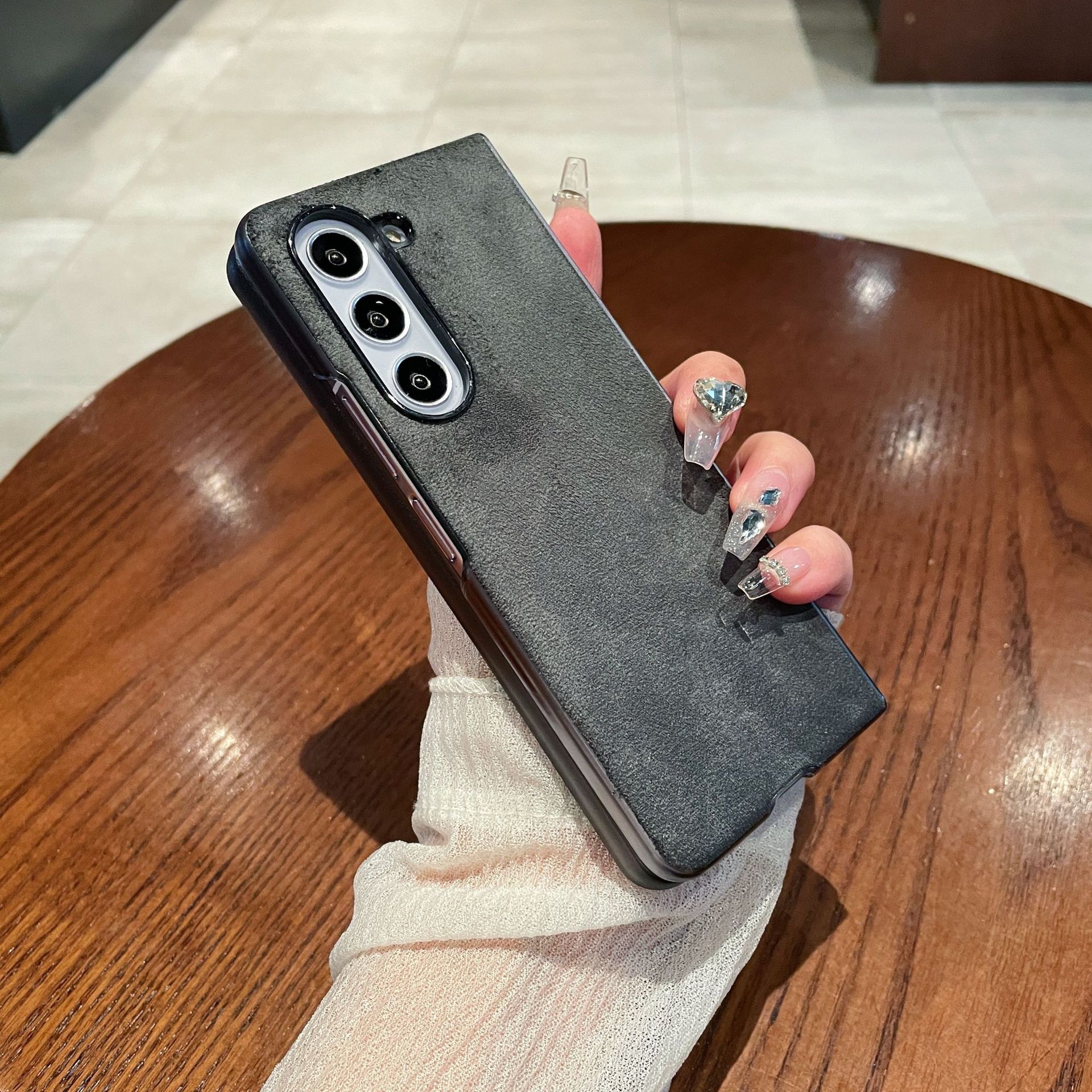 Samsung ZFold 5 Phone Case FOLD4 Folding Protective Case, Suede Shell, Vegan Leather, Solid Color, Ultra-thin Leather Case - Grey zfold5