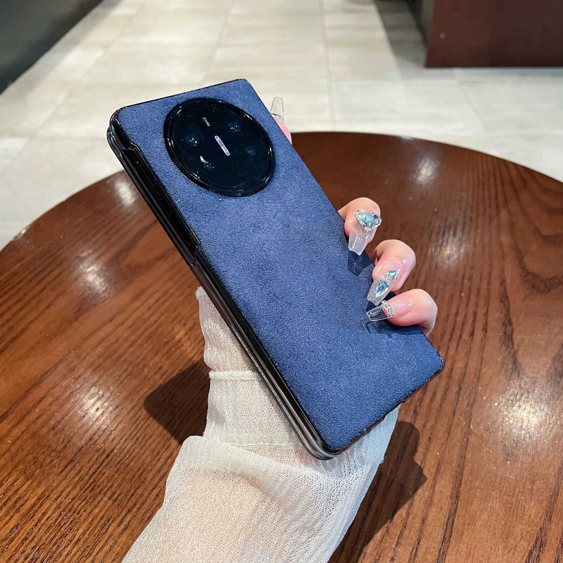 Compatible with Huawei Mate X5 phone case, MATE X5 folding solid color leather light luxury anti-drop protective case stand 5G - Blue Huawei Mate X5