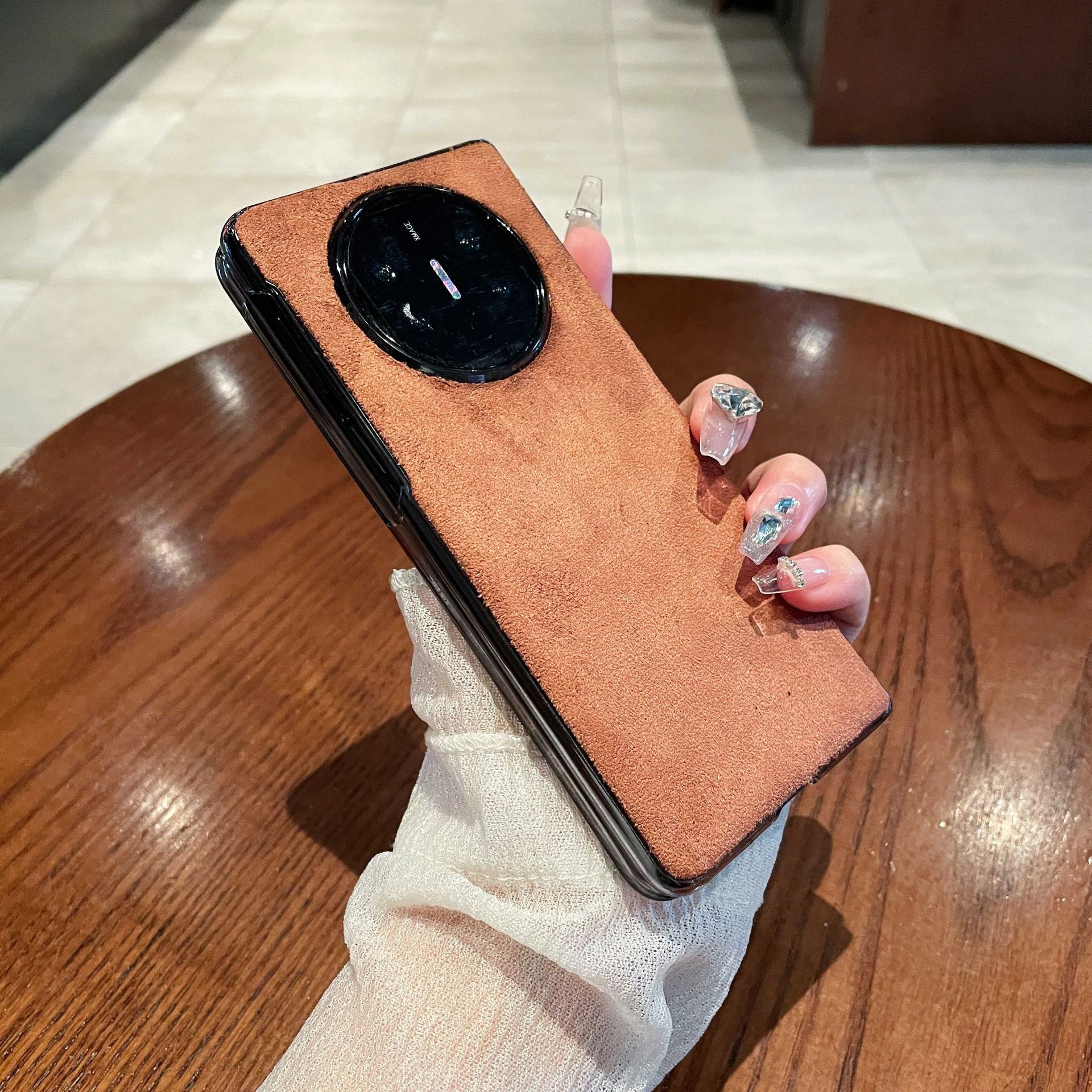Compatible with Huawei Mate X5 phone case, MATE X5 folding solid color leather light luxury anti-drop protective case stand 5G - Brown Huawei Mate X5