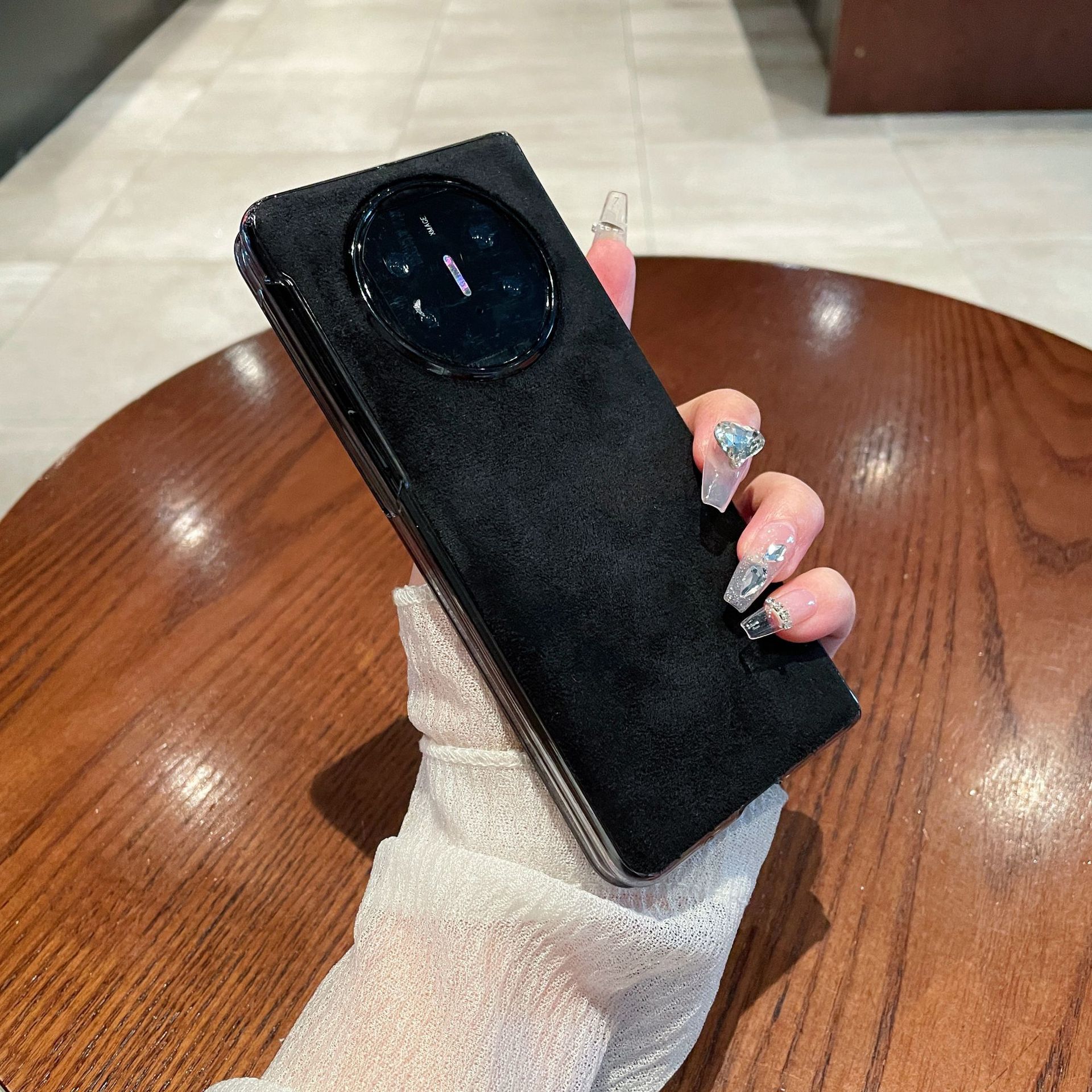 Compatible with Huawei Mate X5 phone case, MATE X5 folding solid color leather light luxury anti-drop protective case stand 5G - Black Huawei Mate X5