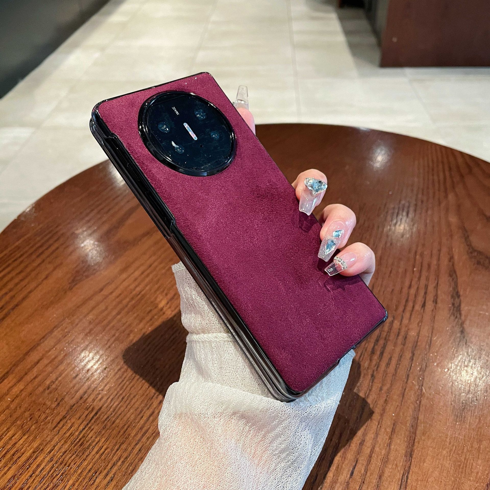 Compatible with Huawei Mate X5 phone case, MATE X5 folding solid color leather light luxury anti-drop protective case stand 5G - Burgundy Huawei Mate X5