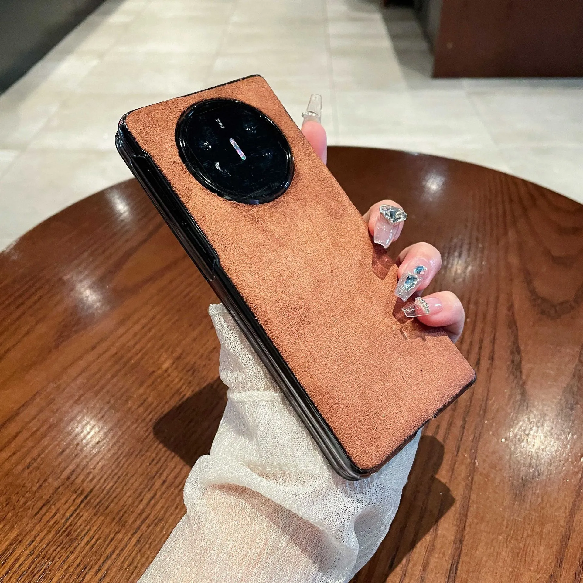 Compatible with Huawei Mate X5 phone case, MATE X5 folding solid color leather light luxury anti-drop protective case stand 5G - Brown Huawei Mate X5