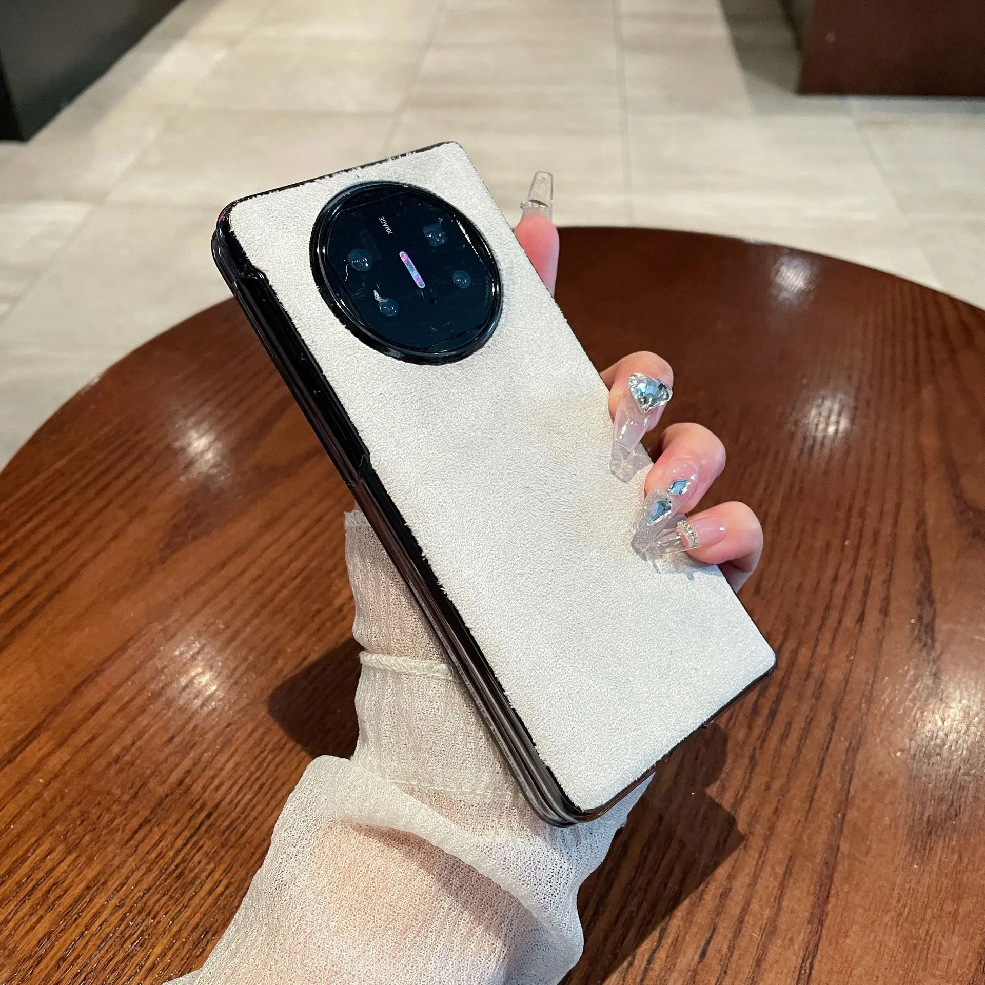 Compatible with Huawei Mate X5 phone case, MATE X5 folding solid color leather light luxury anti-drop protective case stand 5G - White Huawei Mate X5
