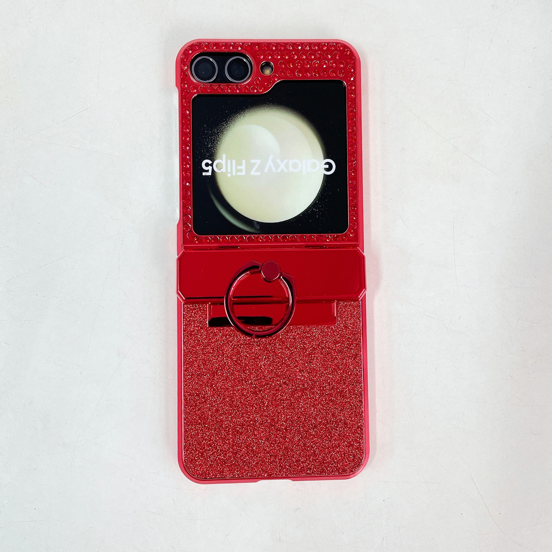 Compatible with Samsung ZFlip 5 phone case, ZFLIP 4 foldable screen diamond leather New Year case, drop-proof protective case - Red Samsung ZFlip 5