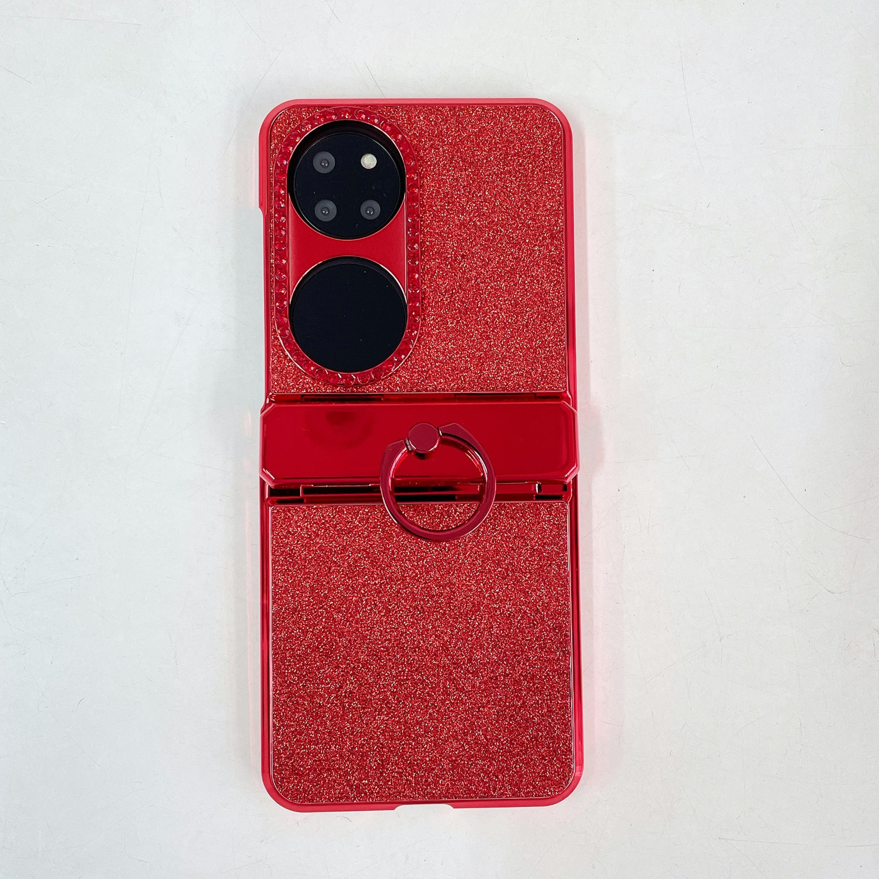 Huawei Pocket 2 phone case, P50 foldable screen protective leather case, glittery vegan leather, New Year case, hinge protection, drop-proof. - Red Huawei P50 Pocket