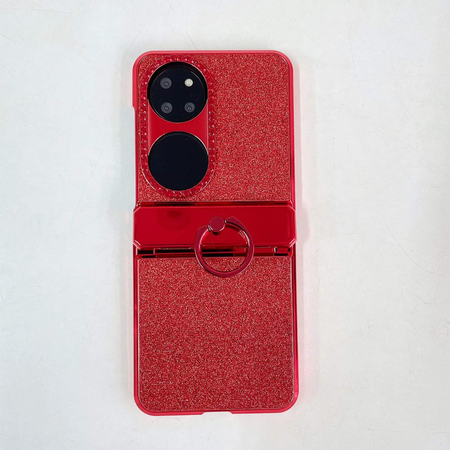 Huawei Pocket 2 phone case, P50 foldable screen protective leather case, glittery vegan leather, New Year case, hinge protection, drop-proof. - Red Huawei P50 Pocket