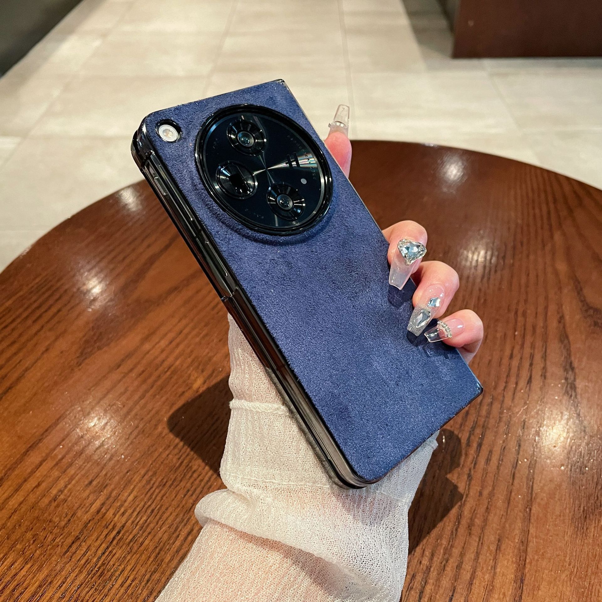 Compatible with OPPO Find N3 foldable phone case, FINDN3 suede solid color ultra-thin shockproof protective case - Blue OPPO Find N3