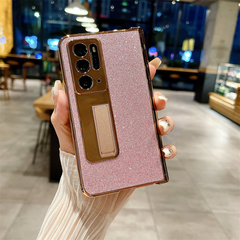 Compatible with OPPO Find N phone case, foldable screen protector, integrated glitter stand, drop-proof protective case - Pink glitter powder OPPO Find N