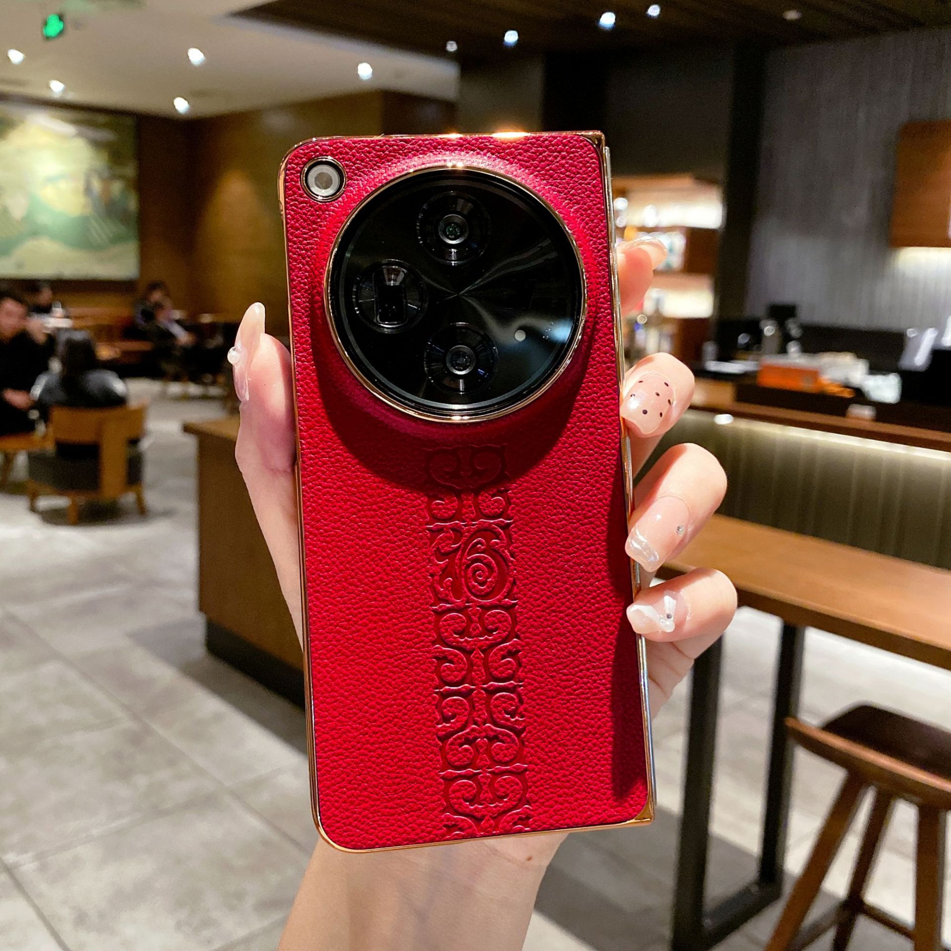 Compatible with OPPO Find N3 foldable phone case, FINDN3 vegan leather case with "Fu" character, ultra-thin and shockproof. - Red "福" (Fu) character OPPO Find N3