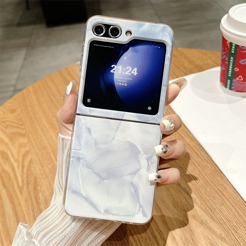 Compatible with Samsung Flip 5 phone case, FLIP4 foldable screen, light luxury solid color, simple and thin, drop-proof protective case - White Rococo Samsung Flip 5