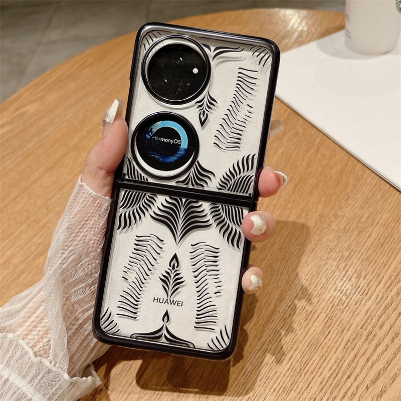 Huawei Pocket 2 foldable screen electroplated transparent case, P50 treasure box angel wing anti-drop case, suitable for drop protection. - Angel Wings Black Huawei Pocket 2