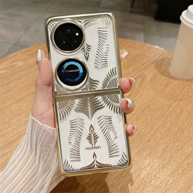 Huawei Pocket 2 foldable screen electroplated transparent case, P50 treasure box angel wing anti-drop case, suitable for drop protection. - Angel Wings Gold Huawei Pocket 2