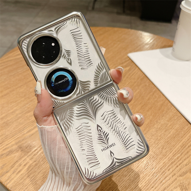 Huawei Pocket 2 foldable screen electroplated transparent case, P50 treasure box angel wing anti-drop case, suitable for drop protection. - Angel Wings Elegant Silver Huawei Pocket 2