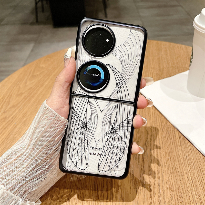 Compatible Huawei Pocket 2 phone case with P50 foldable screen, electroplated phantom art pattern, full-coverage drop-proof protective leather case. - Black Mechanical Legend Huawei Pocket 2