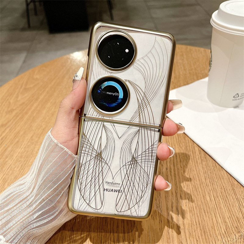 Compatible Huawei Pocket 2 phone case with P50 foldable screen, electroplated phantom art pattern, full-coverage drop-proof protective leather case. - Golden Mechanical Legend Huawei Pocket 2