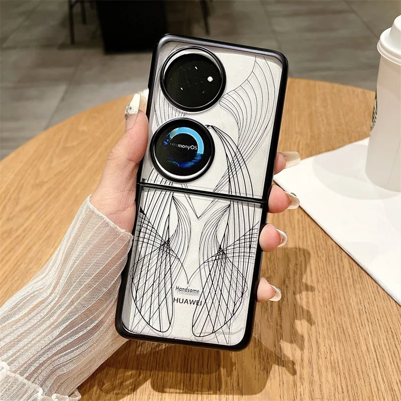 Compatible Huawei Pocket 2 phone case with P50 foldable screen, electroplated phantom art pattern, full-coverage drop-proof protective leather case. - Black Mechanical Legend Huawei Pocket 2
