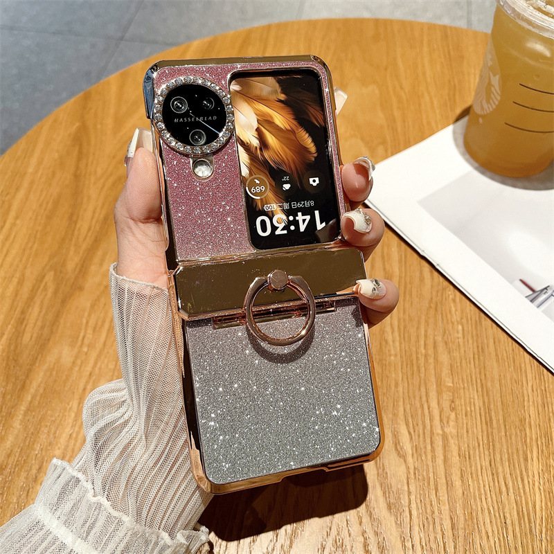 Suitable for OPPO Find N3 Flip phone case with vegan leather hinge and N3FLIP diamond lens shockproof protective case - Pink Starry Sky Goddess OPPO Find N3flip