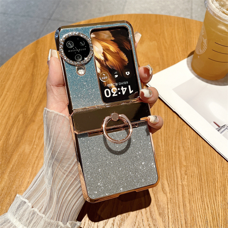Suitable for OPPO Find N3 Flip phone case with vegan leather hinge and N3FLIP diamond lens shockproof protective case - Blue Starry Sky Goddess OPPO Find N3flip