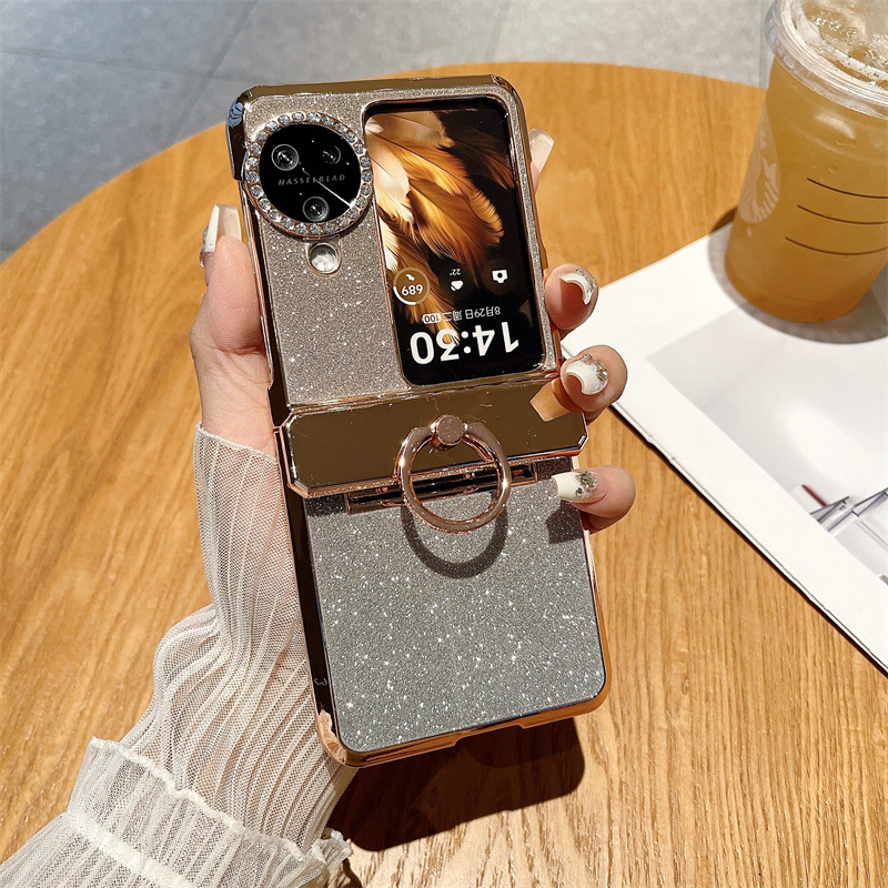 Suitable for OPPO Find N3 Flip phone case with vegan leather hinge and N3FLIP diamond lens shockproof protective case - Golden Starry Sky Goddess OPPO Find N3flip