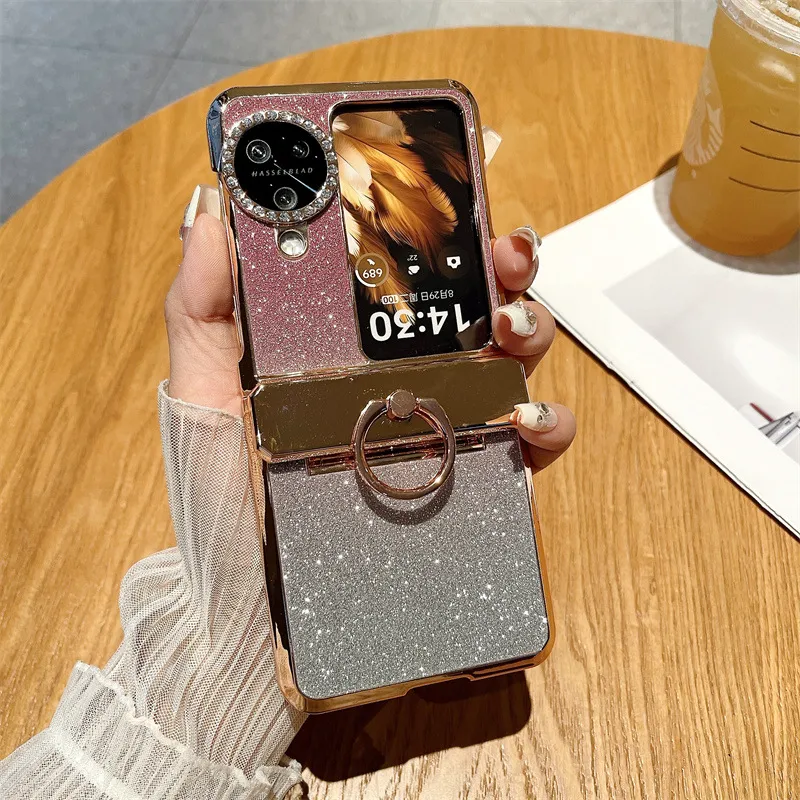 Suitable for OPPO Find N3 Flip phone case with vegan leather hinge and N3FLIP diamond lens shockproof protective case - Pink Starry Sky Goddess OPPO Find N3flip