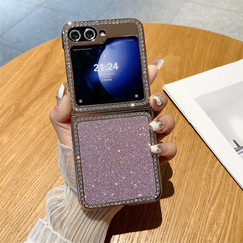 Compatible with Samsung ZFlip 7FE phone case, ZFLIP 6 foldable screen diamond glitter full-coverage drop-proof protective leather case - Pink Ice and Snow Girl Samsung ZFlip 7FE