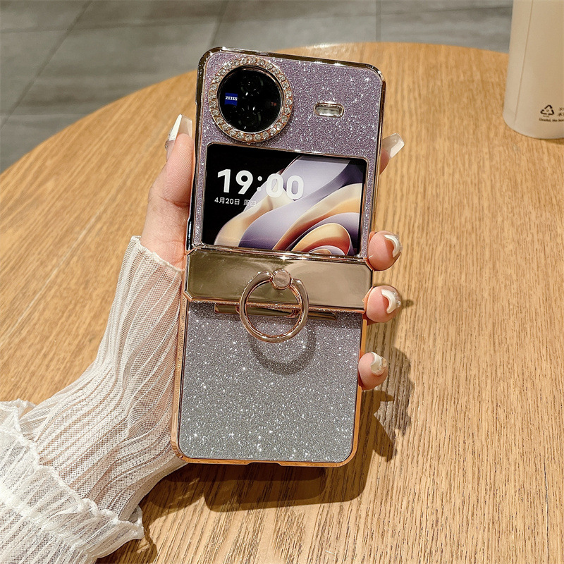 Compatible with vivo Xflip phone case, foldable screen, glitter belt, rhinestone hinge, 5G full-coverage anti-drop leather case - Purple Starry Sky Goddess VIVO x Flip