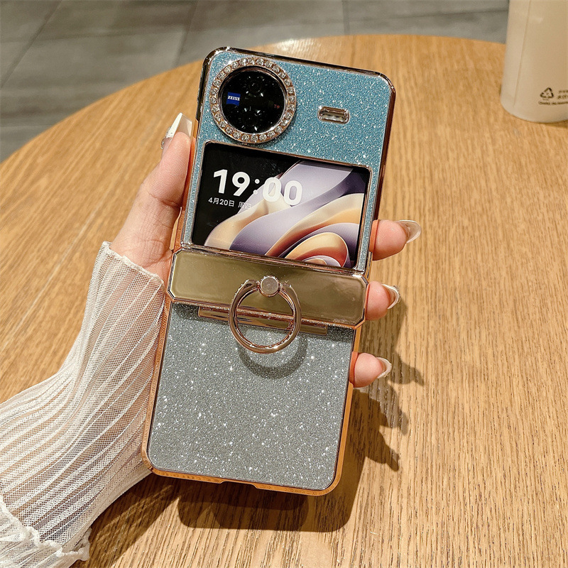 Compatible with vivo Xflip phone case, foldable screen, glitter belt, rhinestone hinge, 5G full-coverage anti-drop leather case - Blue Starry Sky Goddess VIVO x Flip