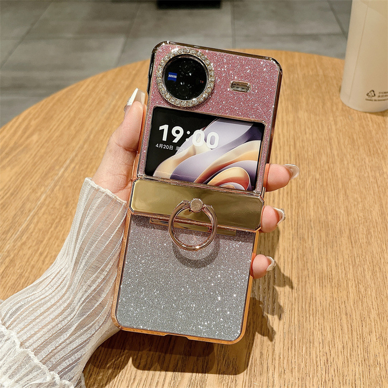 Compatible with vivo Xflip phone case, foldable screen, glitter belt, rhinestone hinge, 5G full-coverage anti-drop leather case - Pink Starry Night Goddess VIVO x Flip