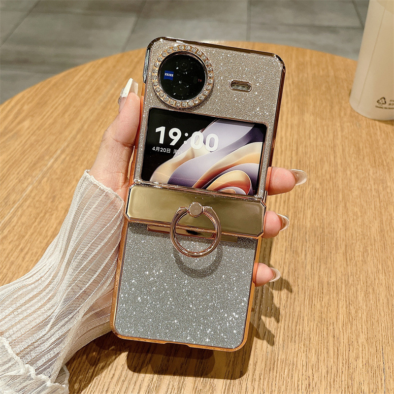 Compatible with vivo Xflip phone case, foldable screen, glitter belt, rhinestone hinge, 5G full-coverage anti-drop leather case - Golden Starry Sky Goddess VIVO x Flip