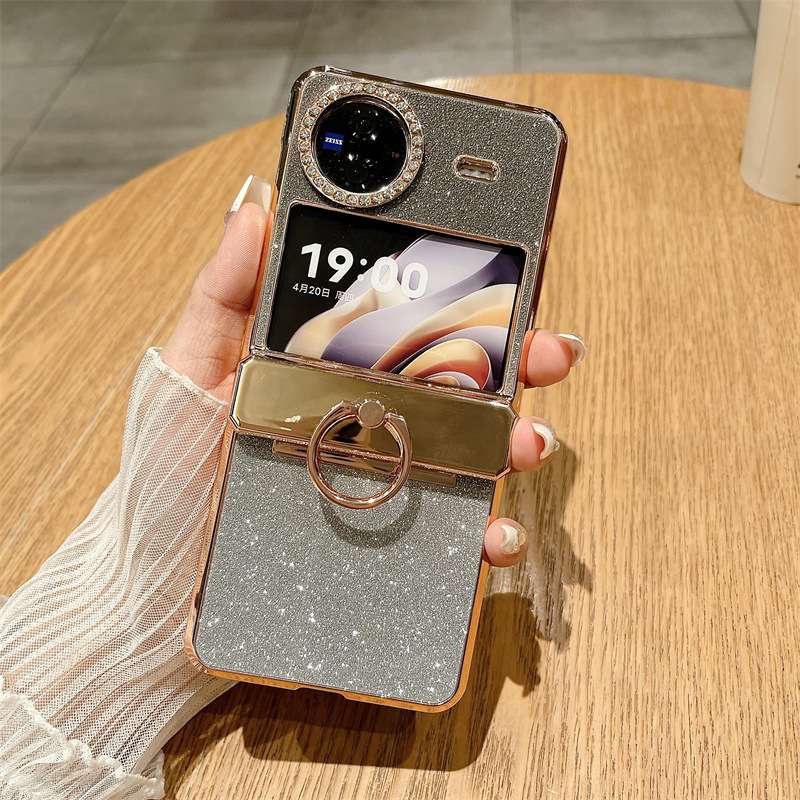 Compatible with vivo Xflip phone case, foldable screen, glitter belt, rhinestone hinge, 5G full-coverage anti-drop leather case - Black Starry Night Goddess VIVO x Flip