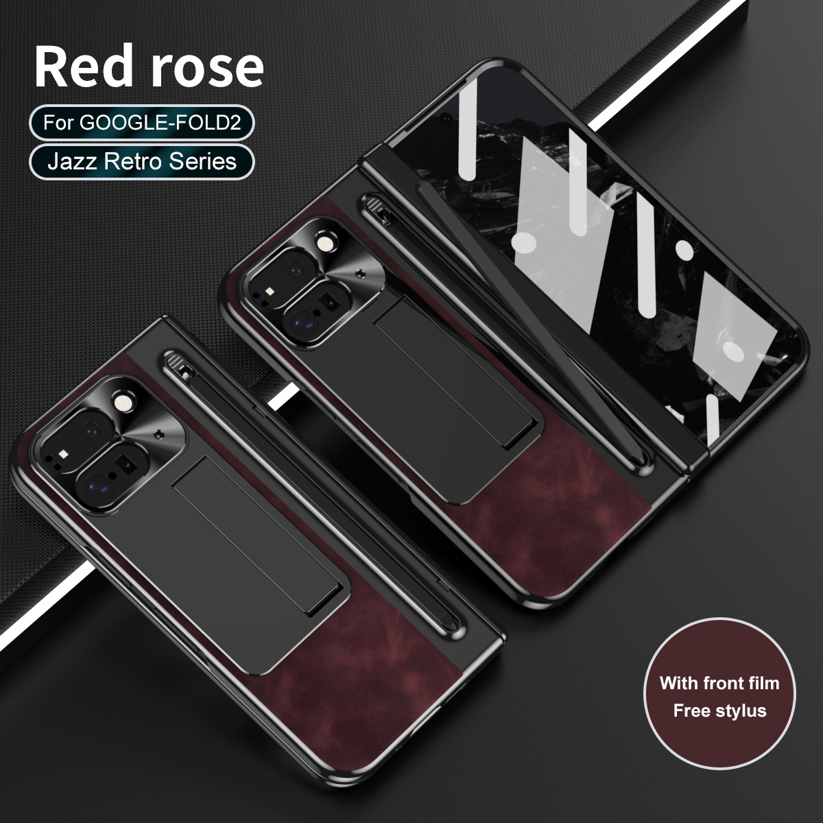 Compatible with Google Pixel 9 Pro phone case, featuring a leather hinge and full-coverage drop protection. - Burgundy Jazz Google Pixel 9 Pro