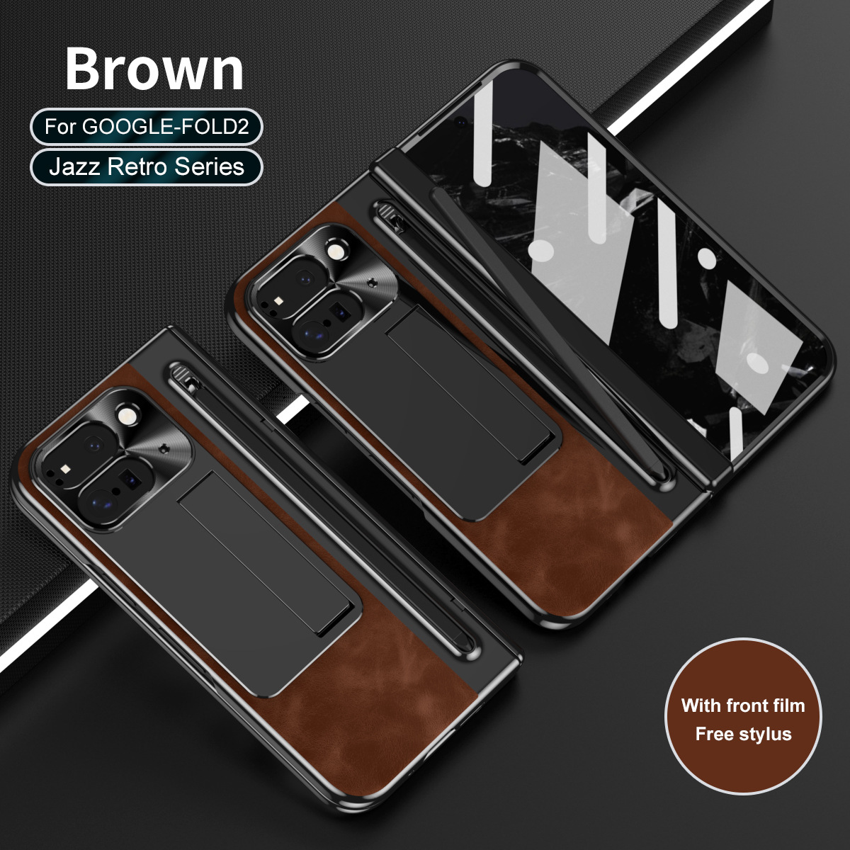 Compatible with Google Pixel 9 Pro phone case, featuring a leather hinge and full-coverage drop protection. - Brown Jazz Google Pixel 9 Pro