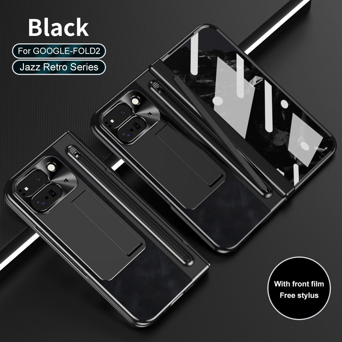 Compatible with Google Pixel 9 Pro phone case, featuring a leather hinge and full-coverage drop protection. - Black Jazz Google Pixel 9 Pro
