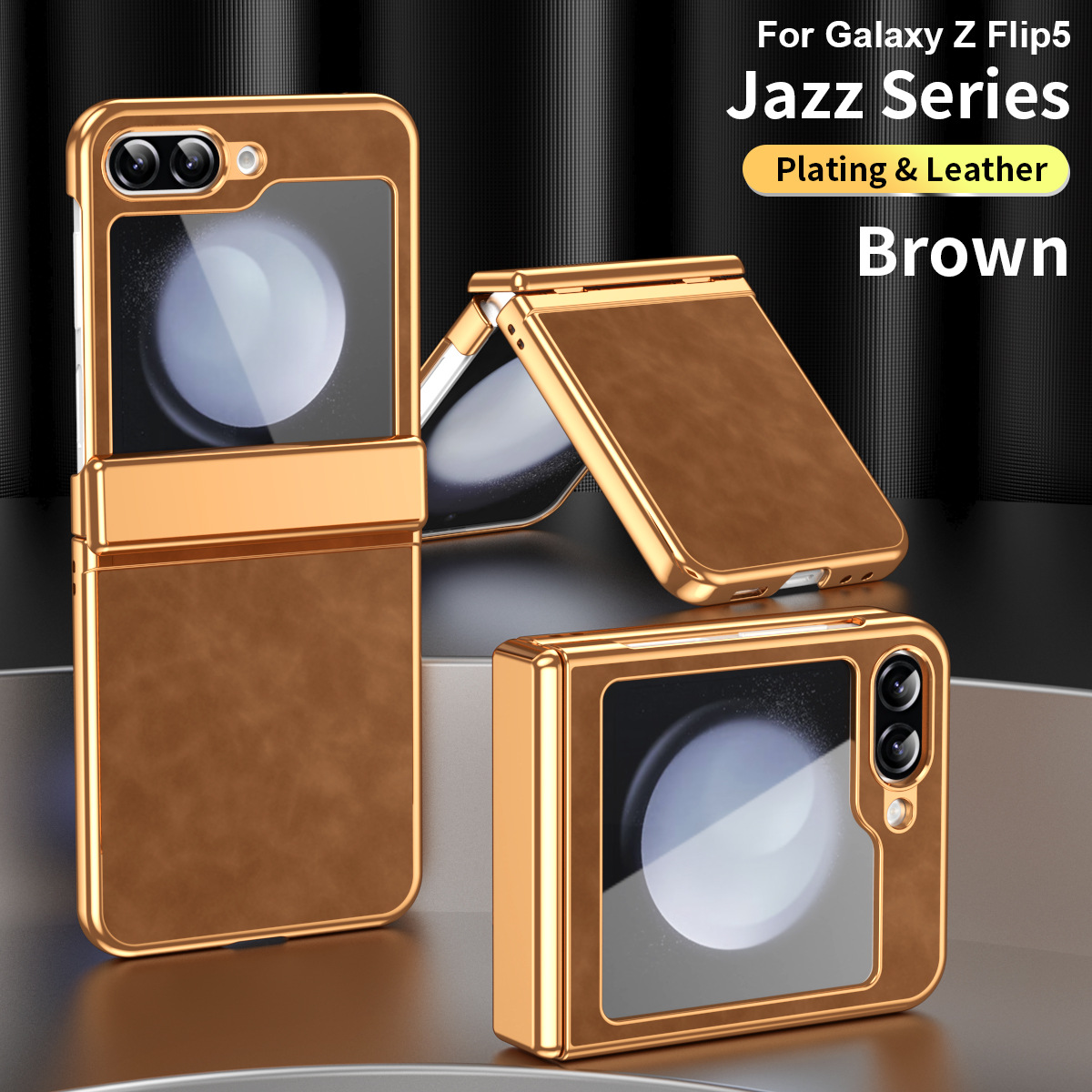 Compatible with Samsung Flip 7FE phone case, FLIP 6 foldable screen, light luxury pure color leather, thin and light drop-proof protective case - Brown Jazz Samsung Flip 6