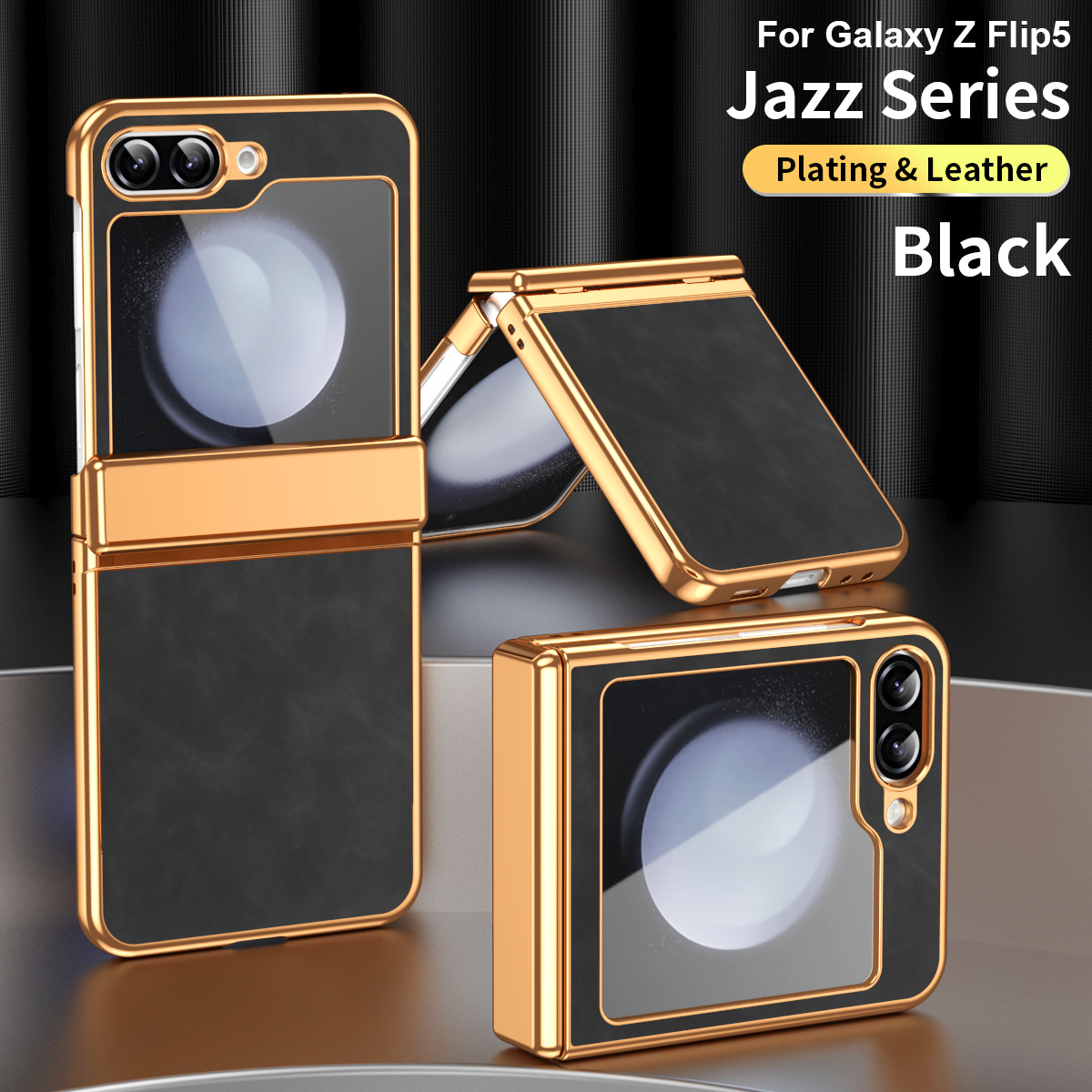 Compatible with Samsung Flip 7FE phone case, FLIP 6 foldable screen, light luxury pure color leather, thin and light drop-proof protective case - Black Jazz Samsung Flip 6