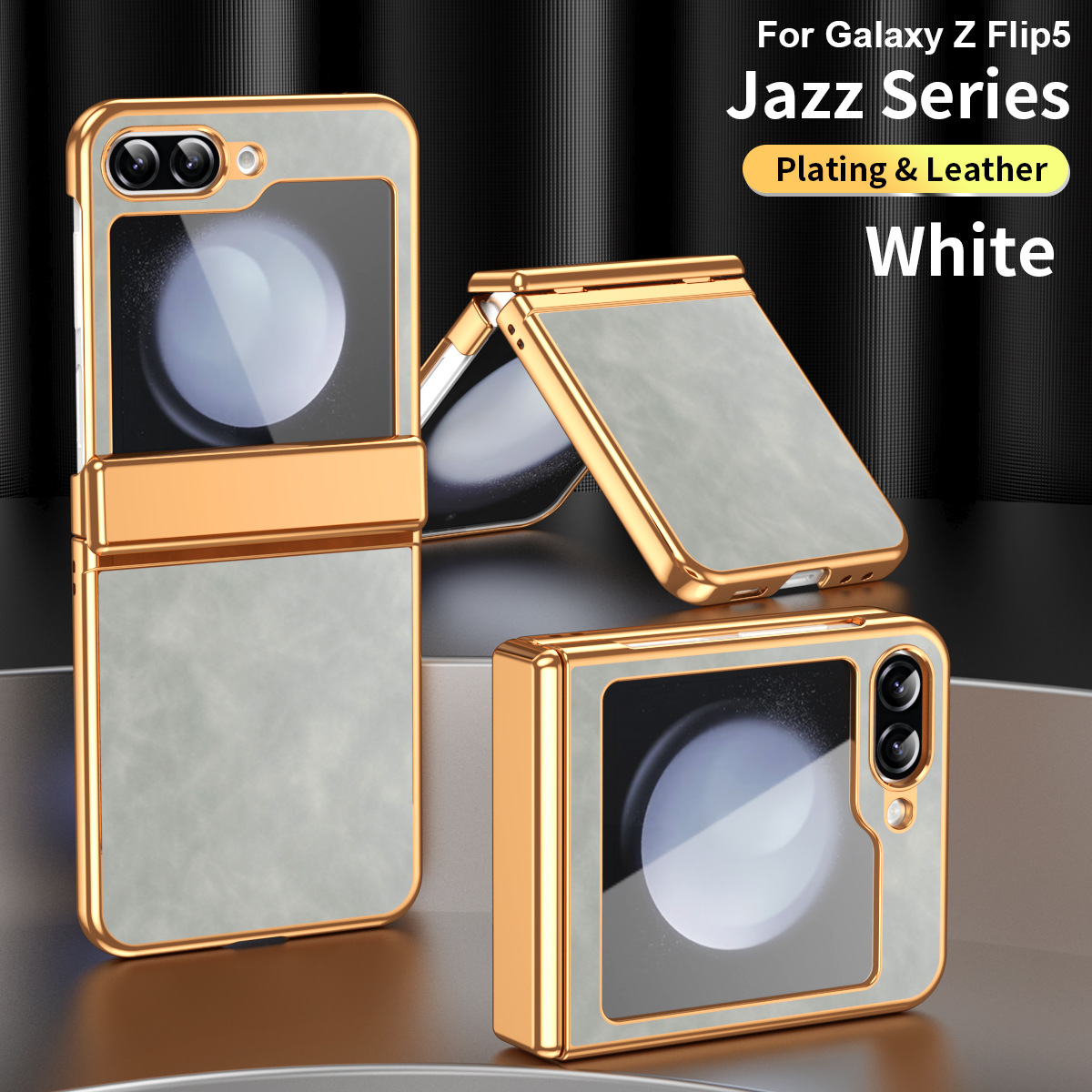 Compatible with Samsung Flip 7FE phone case, FLIP 6 foldable screen, light luxury pure color leather, thin and light drop-proof protective case - Vintage White Jazz Samsung Flip 6
