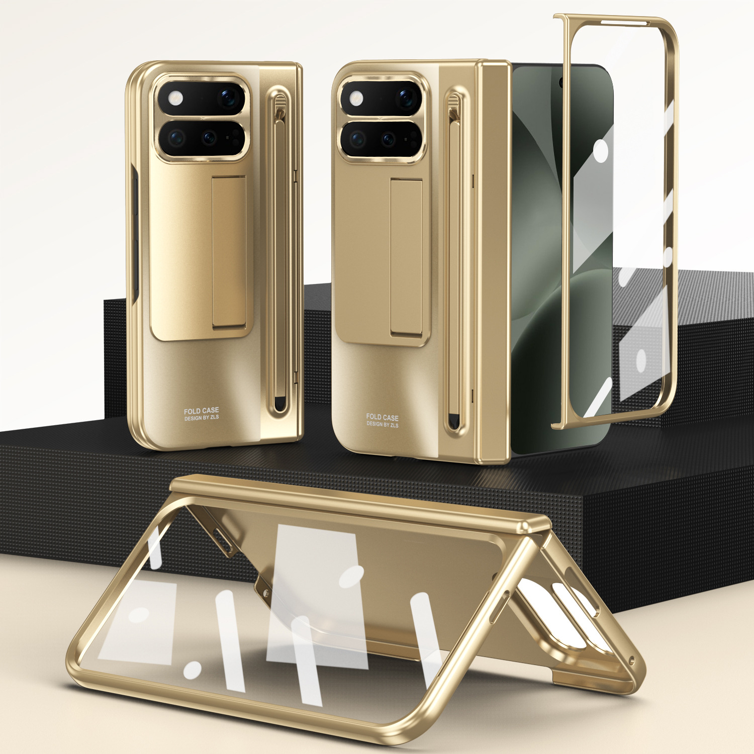 Compatible with Google Pixel 11 Pro phone case; Pixel 9 Pro folding electroplated hinge for full-coverage drop protection. - Golden Rainbow Google Pixel 11 Pro