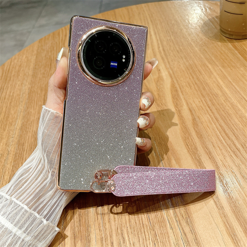 VIVO XFOLD3 phone case, xfold3pro folding glitter wrist strap, vegan leather, shockproof protective case. - Pink Starry Night Wristband vivo x Fold3